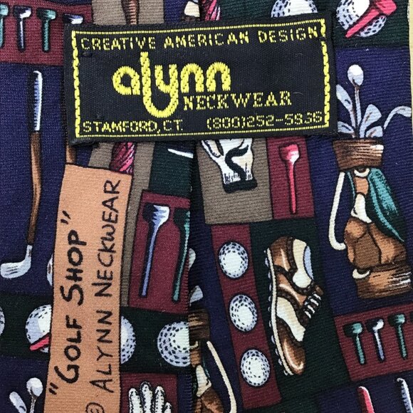 Alynn Mens Multi Golf Pattern Silk Necktie Creative American Design Made In USA - Picture 2 of 8